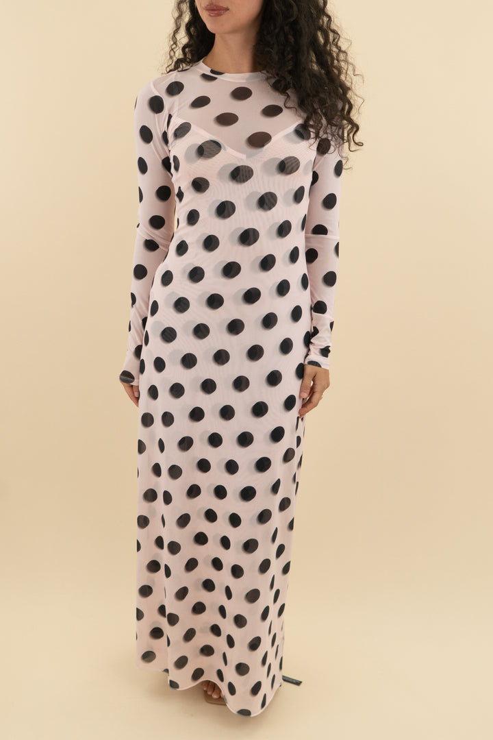 afrm black and light pink mesh long sleeve maxi dress nwt (s)