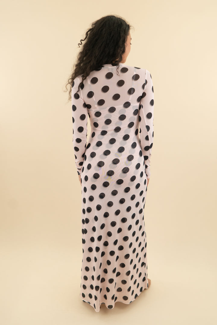 afrm black and light pink mesh long sleeve maxi dress nwt (s)
