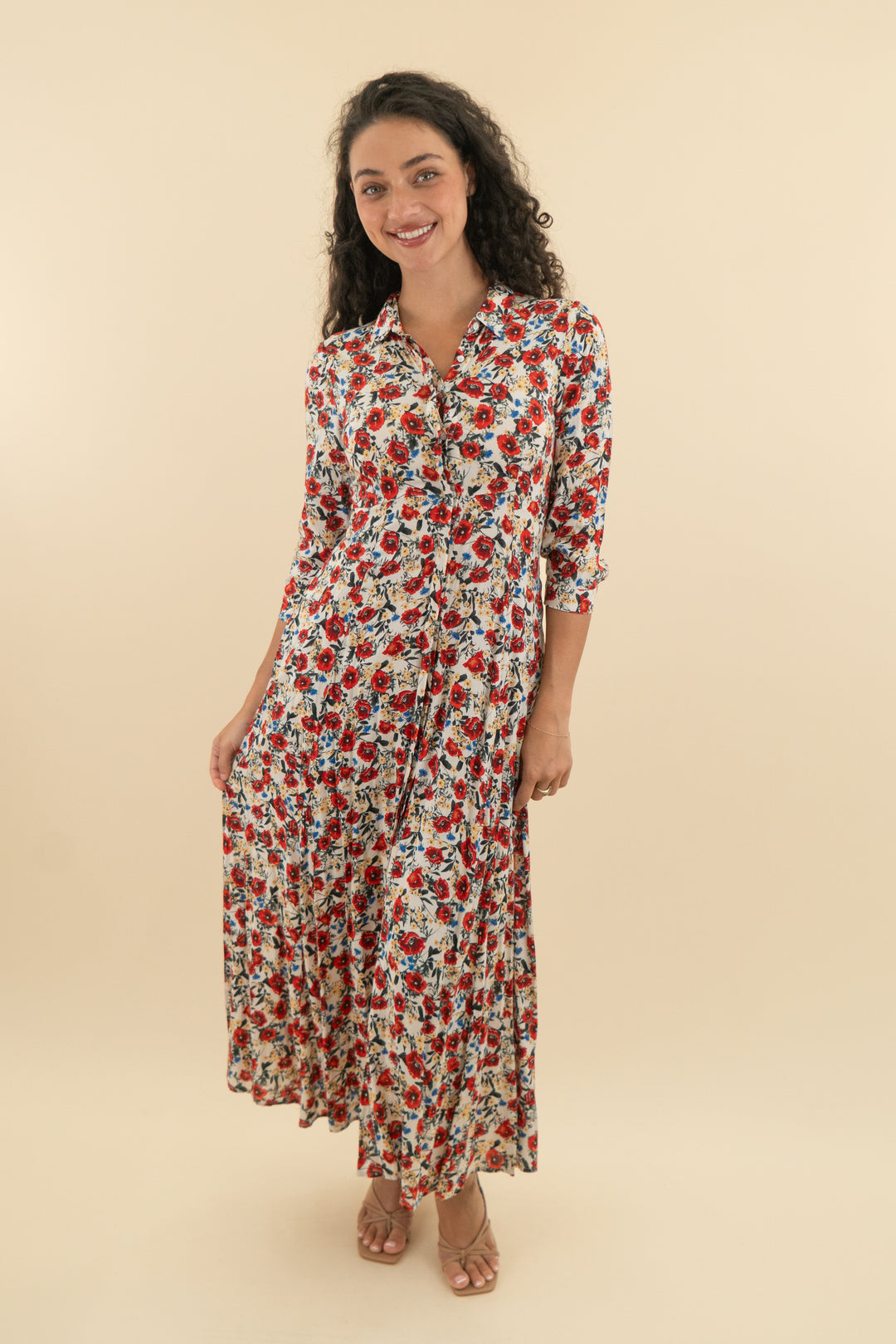zara floral red/multi maxi dress (xs)