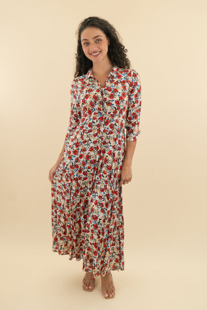 zara floral red/multi maxi dress (xs)