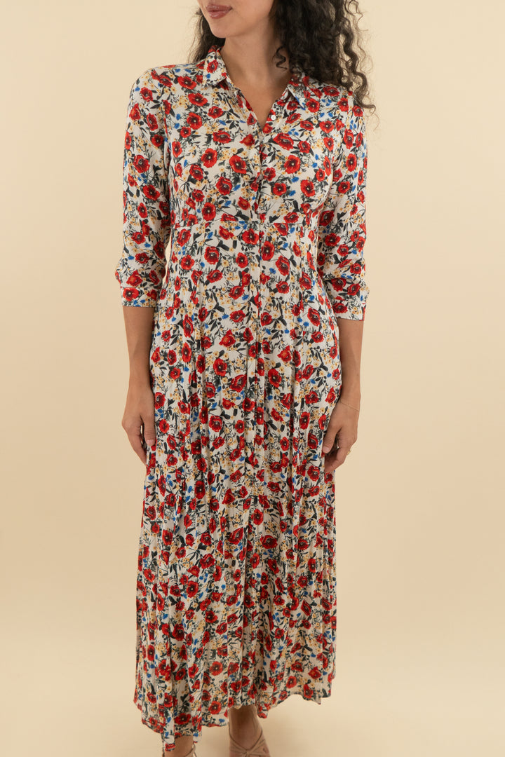 zara floral red/multi maxi dress (xs)
