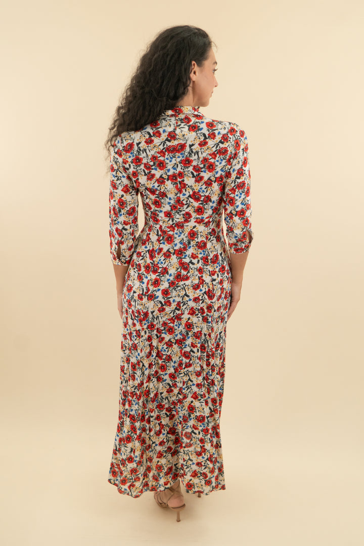 zara floral red/multi maxi dress (xs)