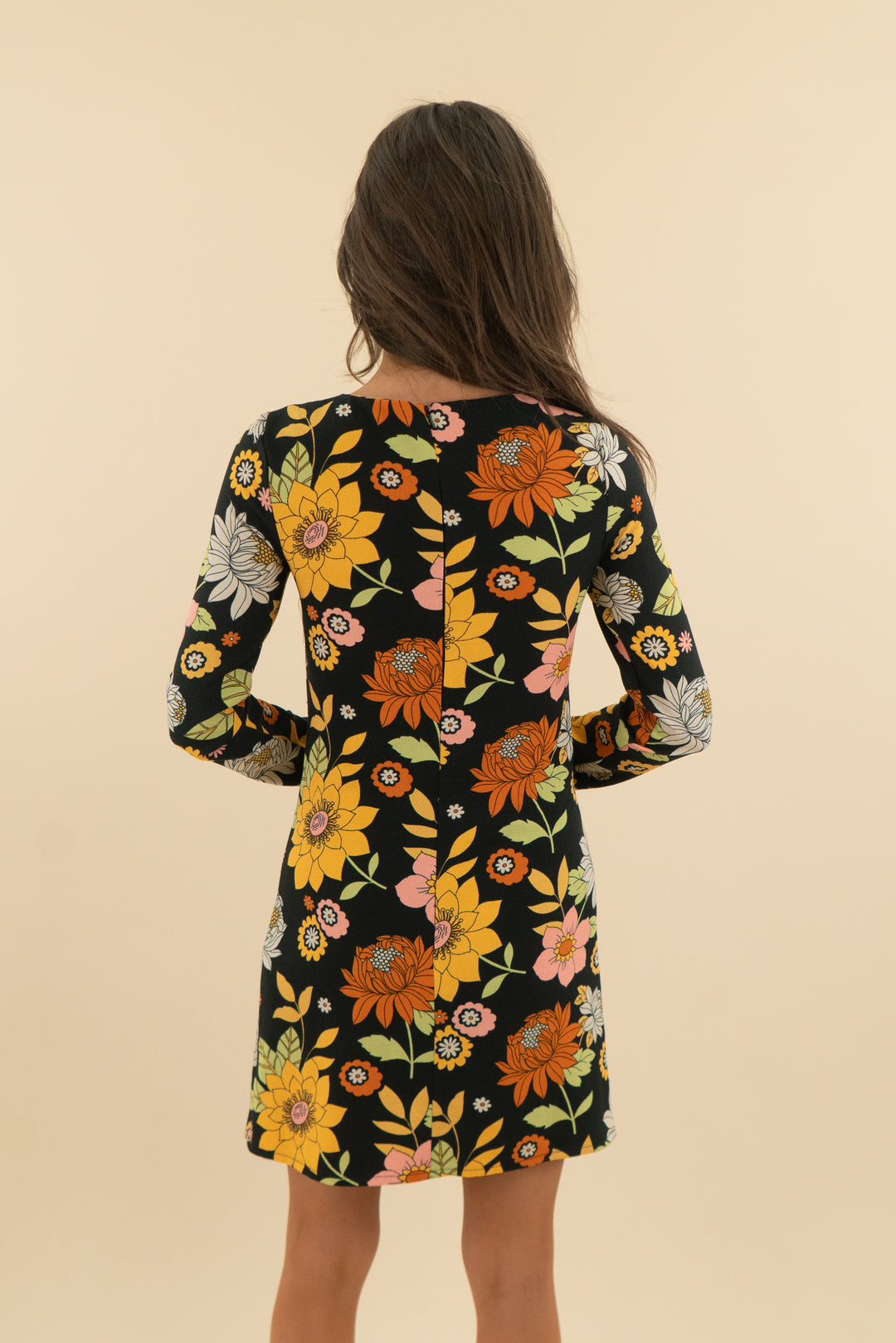 asos black/multi floral long sleeve mini dress (0)