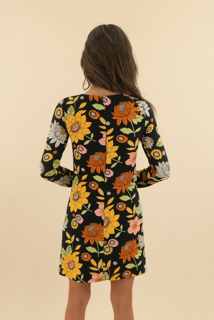 asos black/multi floral long sleeve mini dress (0)