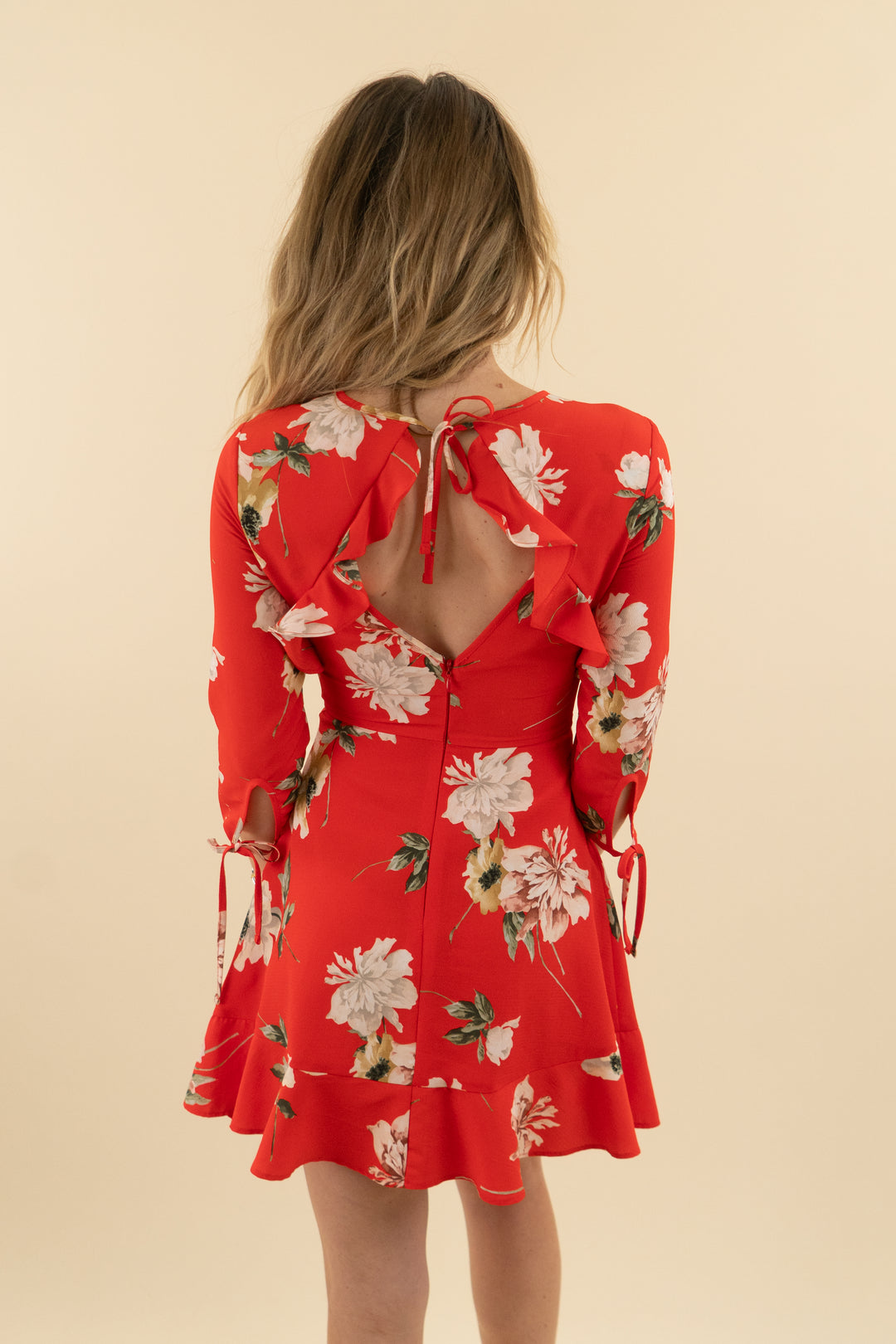 topshop red floral long sleeve mini dress (0)