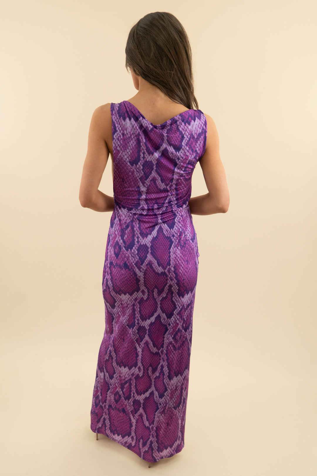 afrm purple snake print one shoulder dress (xs; retail $178)