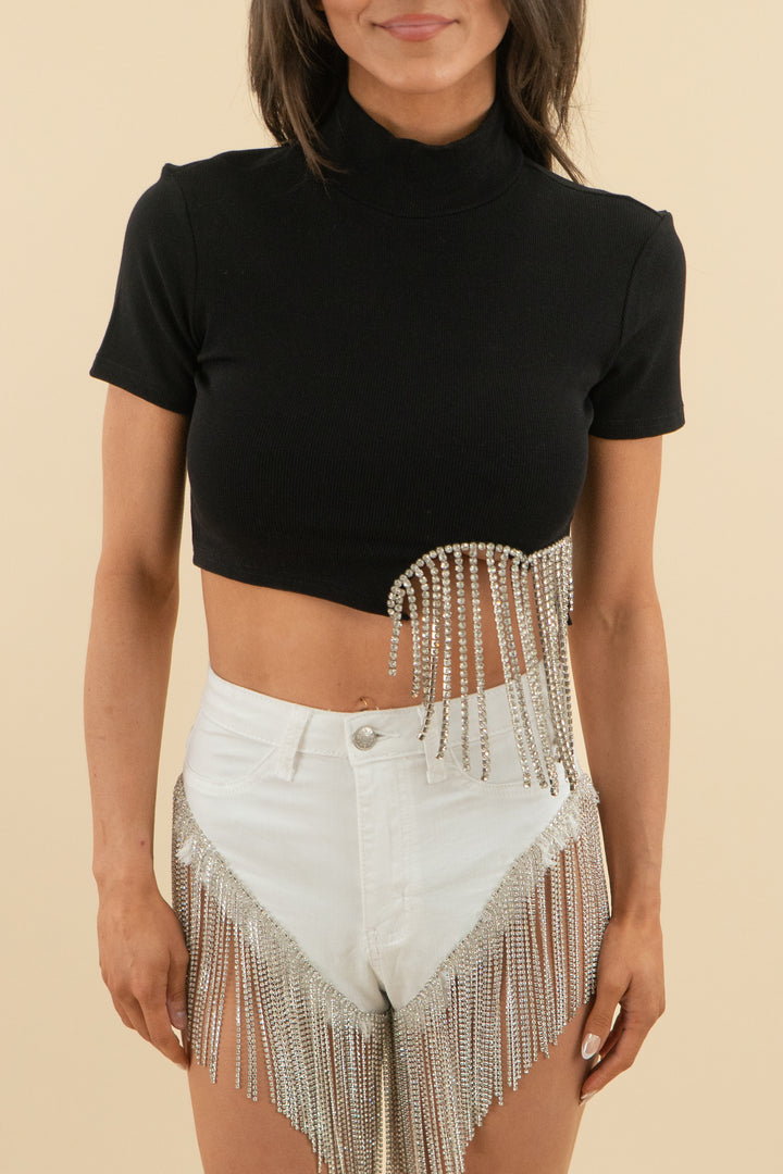 akira black fringe rhinestone top (s; retail $49)