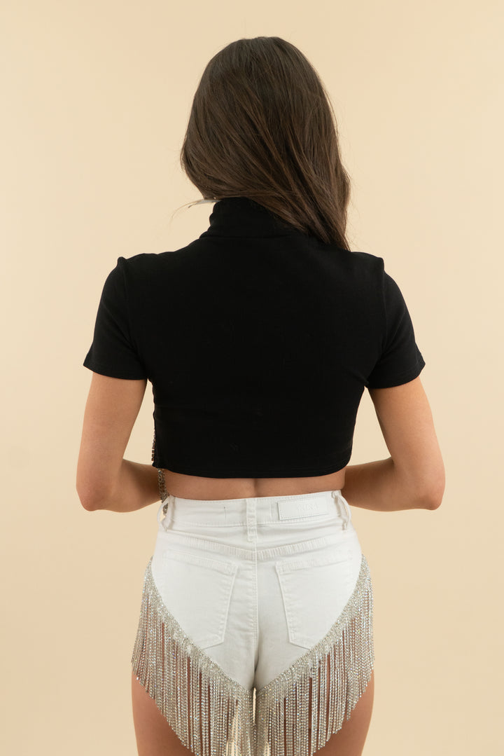 akira black fringe rhinestone top (s; retail $49)