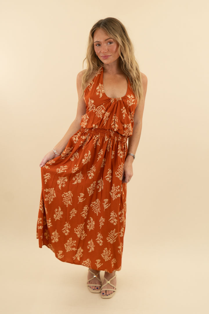 cupshe orange halter dress (xs; retail $79)