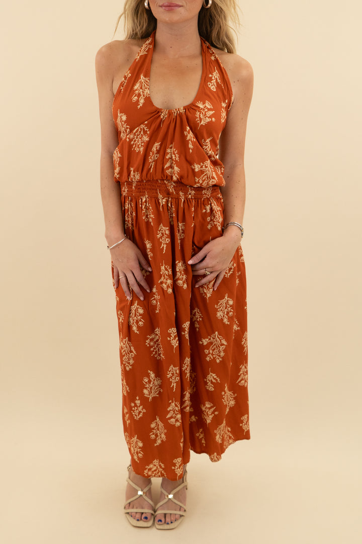 cupshe orange halter dress (xs; retail $79)
