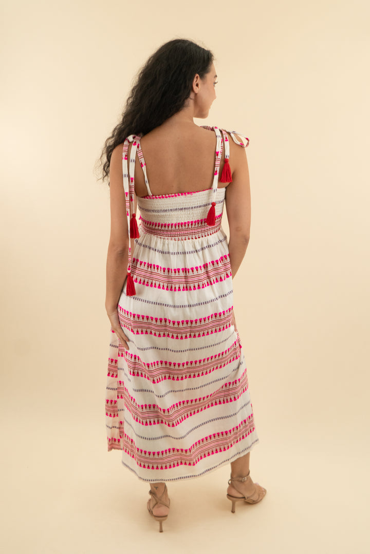 en creme ivory and pink printed stripe dress nwt (xs; retail $84)