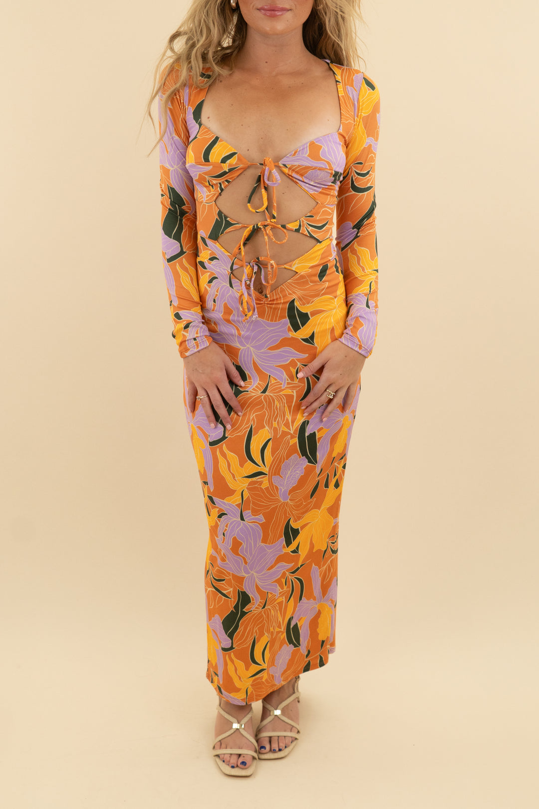 resa orange floral maxi dress NWT (xs)