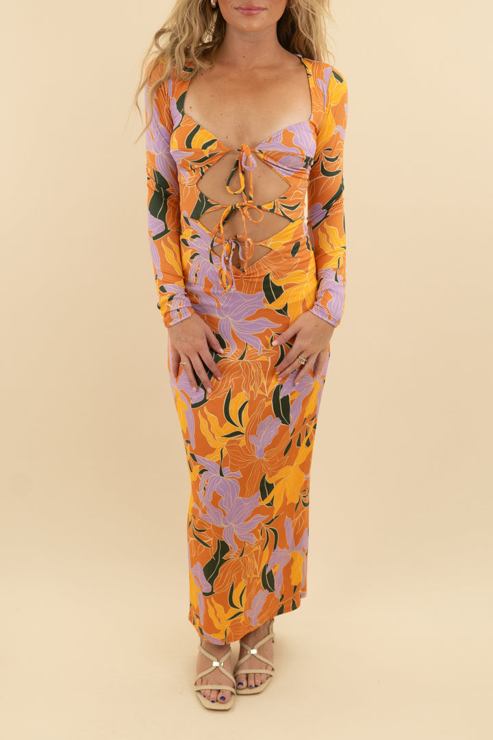 resa orange floral maxi dress NWT (xs)