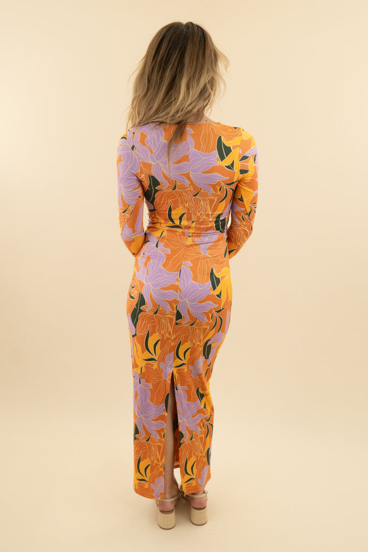 resa orange floral maxi dress NWT (xs)