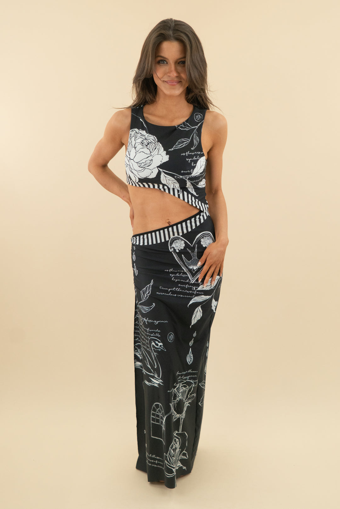 agua bendita black and white patterned maxi dress (s; retail $350)