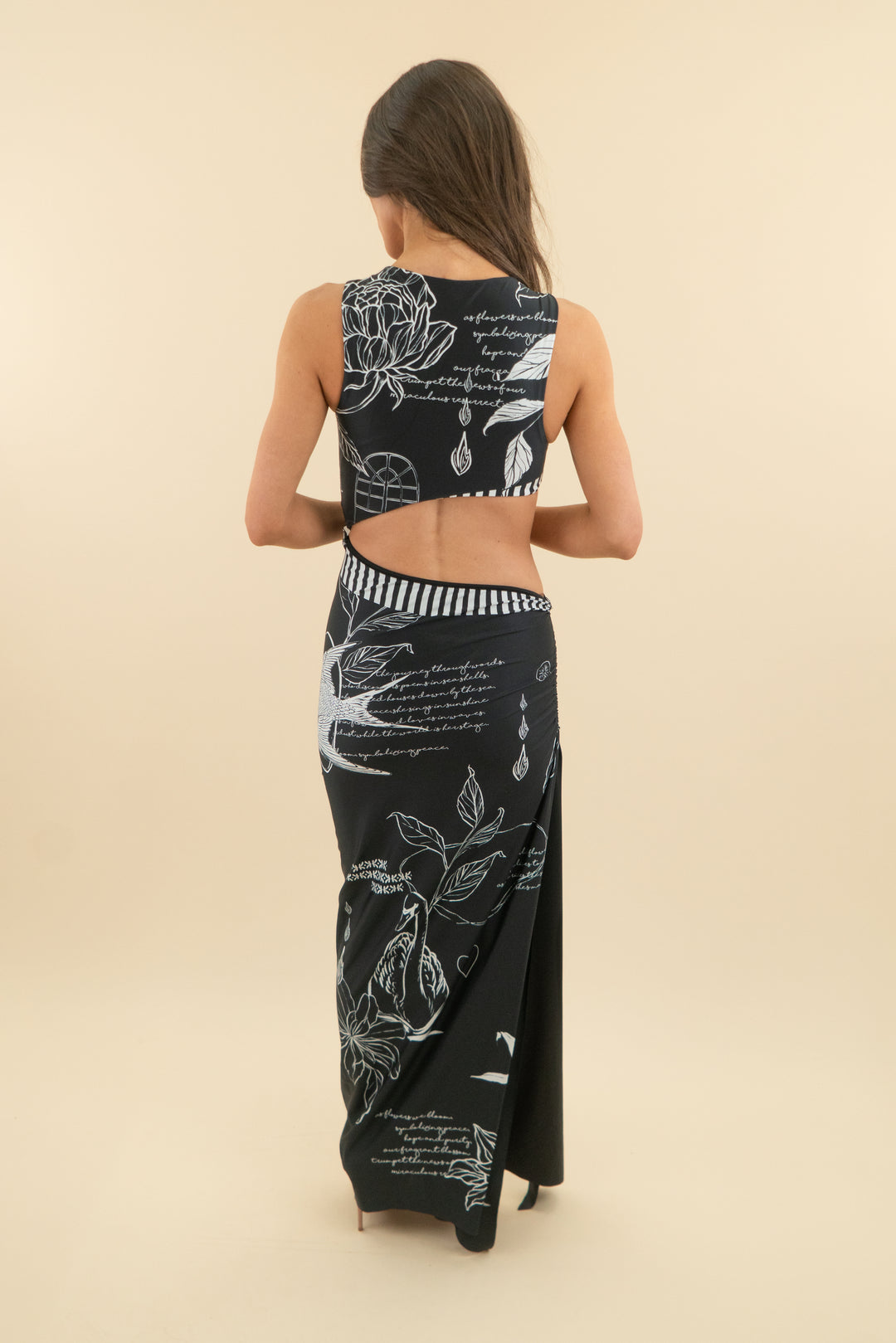 agua bendita black and white patterned maxi dress (s; retail $350)