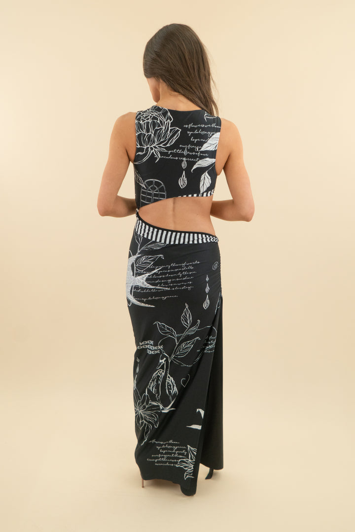 agua bendita black and white patterned maxi dress (s; retail $350)