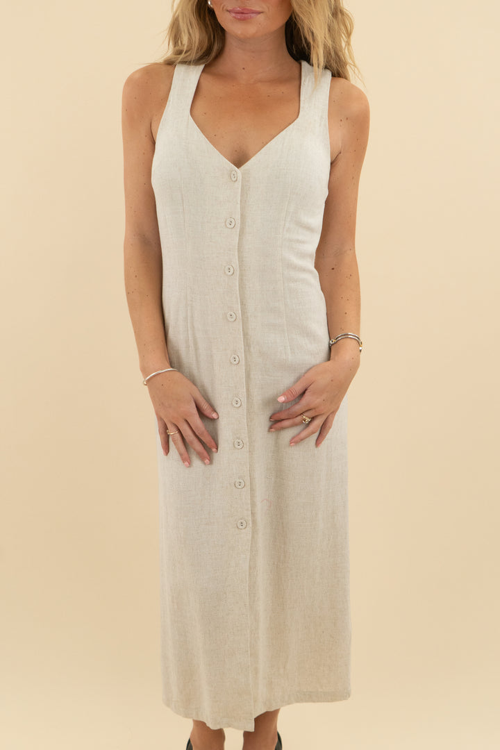 kittenish taupe linen dress (xs; retail $98)
