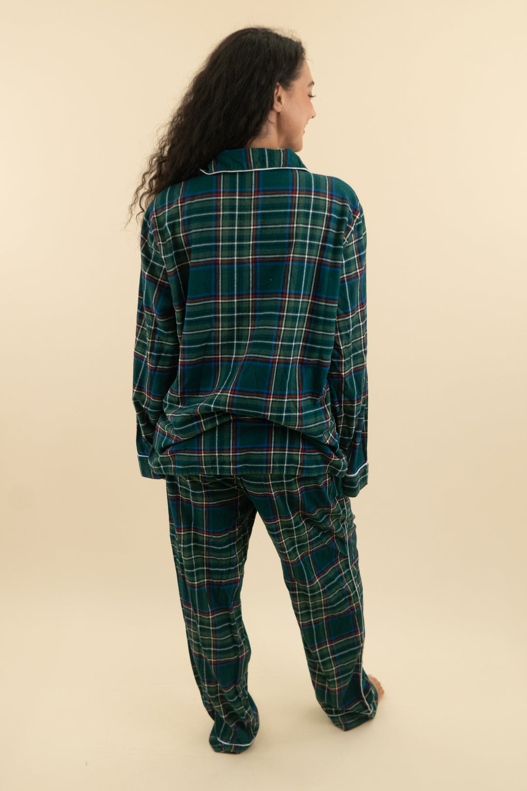 posh peanut green flannel pj set (l; retail $95)