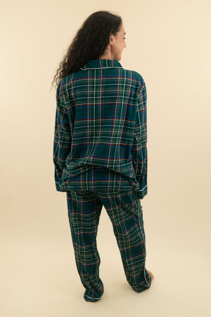 posh peanut green flannel pj set (l; retail $95)