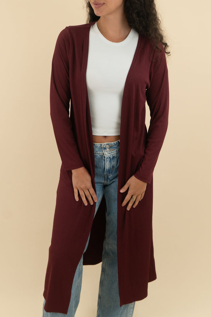 ekouaer maroon ribbed cardigan (s; retail $26)