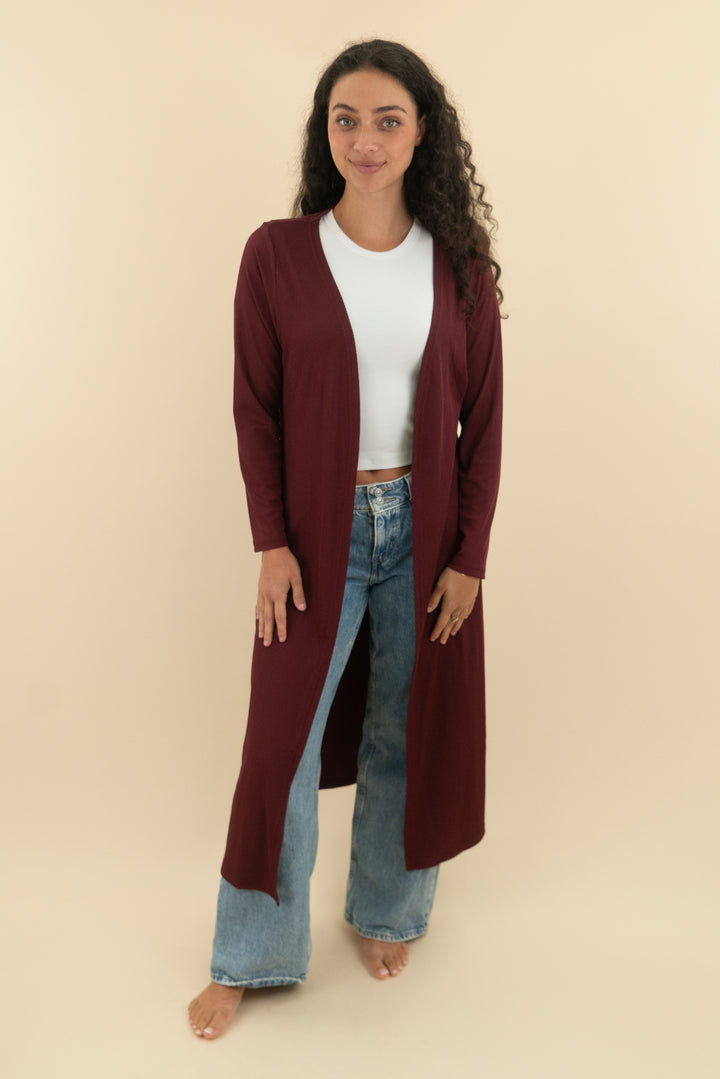 ekouaer maroon ribbed cardigan (s; retail $26)