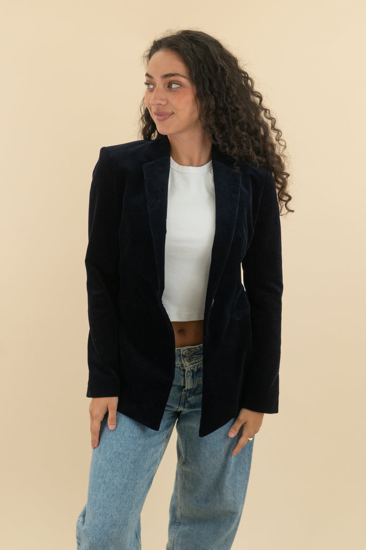 Theory navy corduroy single breasted blazer nwt (2; retail $495)