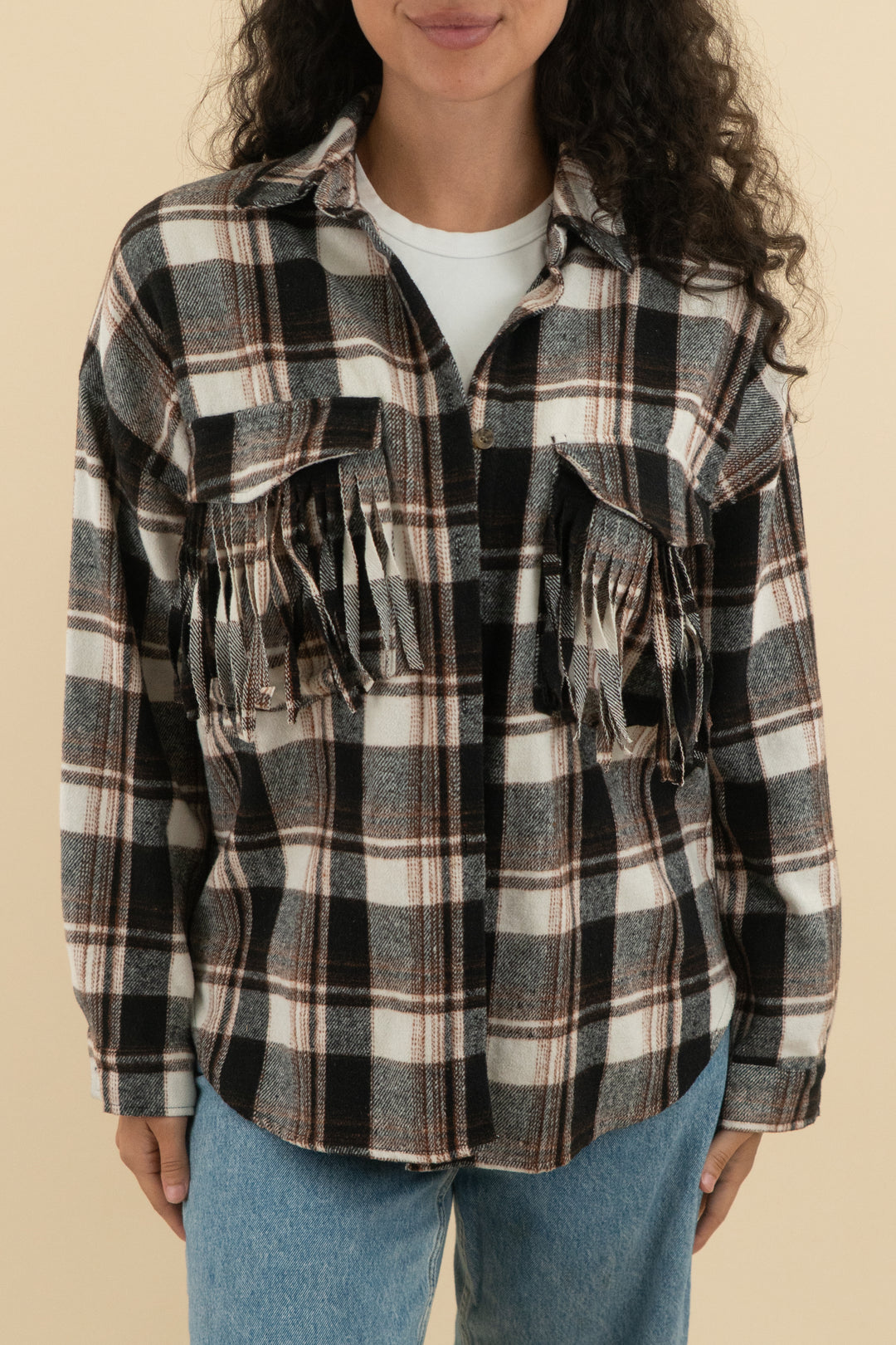 black and brown plaid flannel jacket (xs; retail $88)