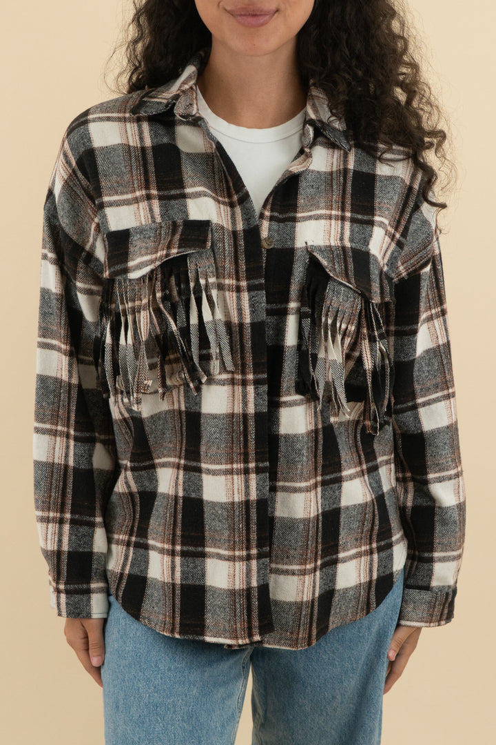 black and brown plaid flannel jacket (xs; retail $88)