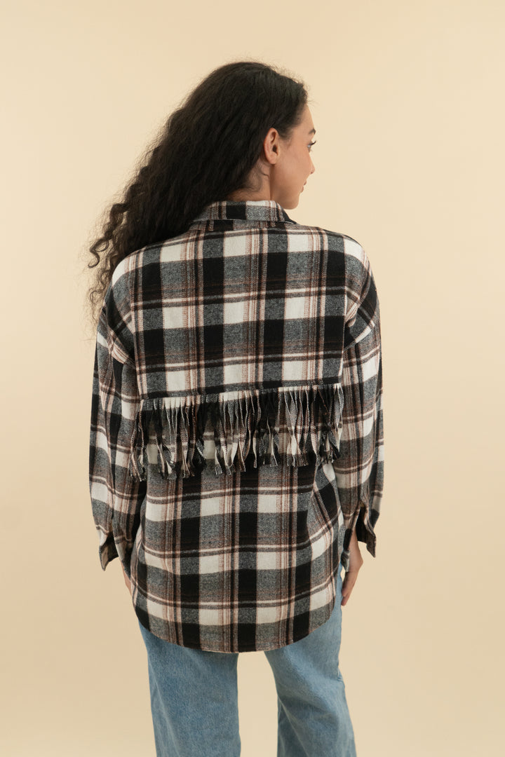 black and brown plaid flannel jacket (xs; retail $88)