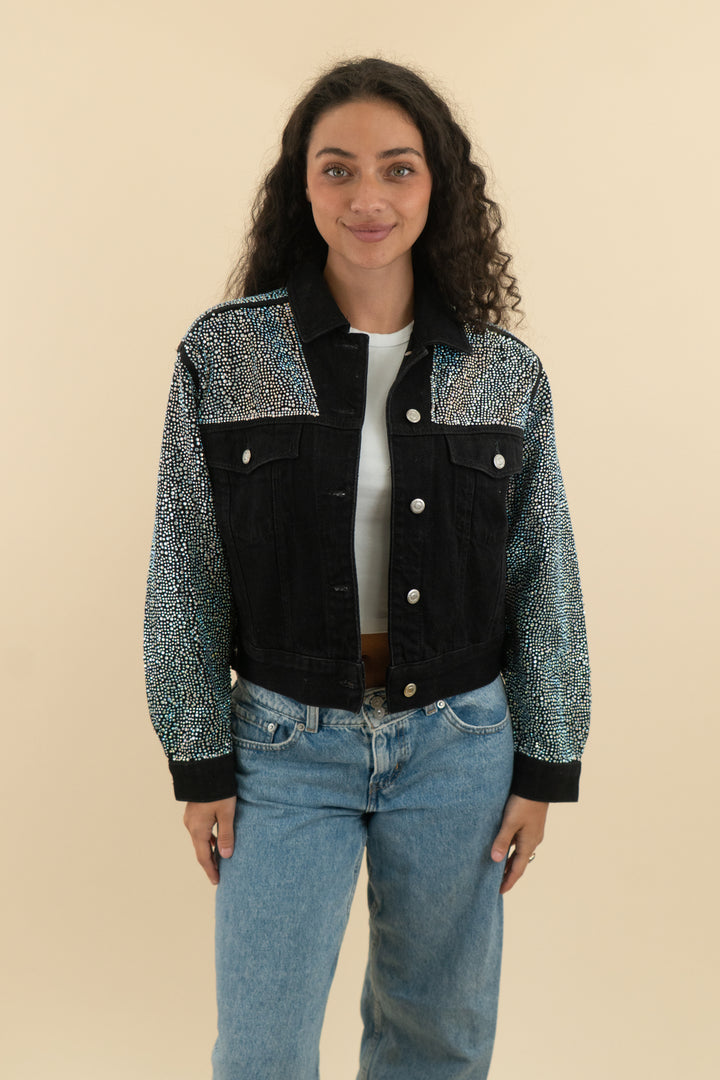 66. topshop moto black rhinestone jacket (2; retail $150)