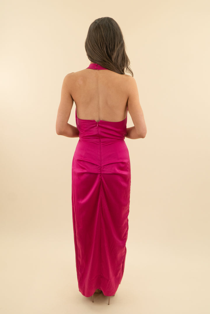 vici hot pink satin maxi dress (xs; retail $78)