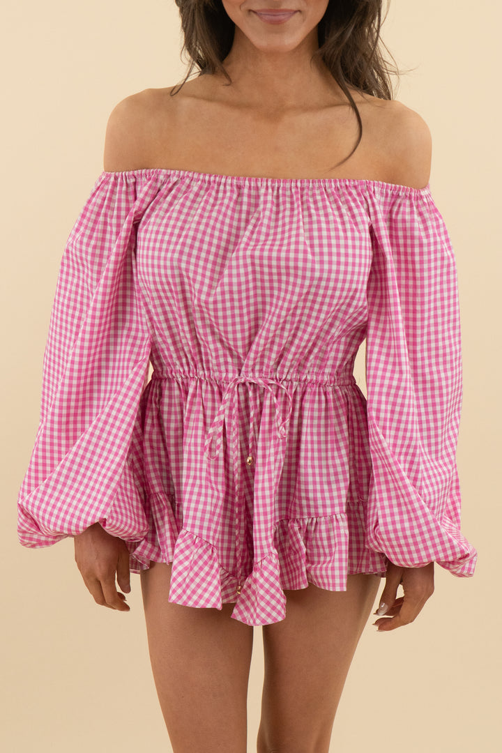 caroline constas pink gingham romper NWT (xs; retail $385)