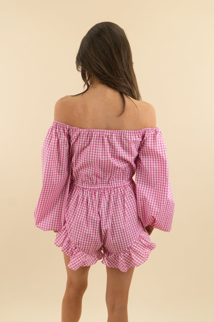 caroline constas pink gingham romper NWT (xs; retail $385)