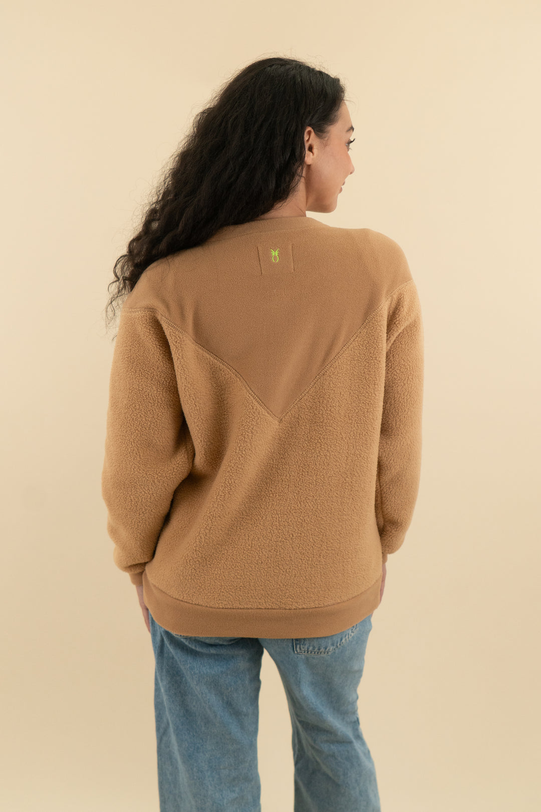 dudley stephens light brown color block teddy sweatshirt (xs; retail $158)
