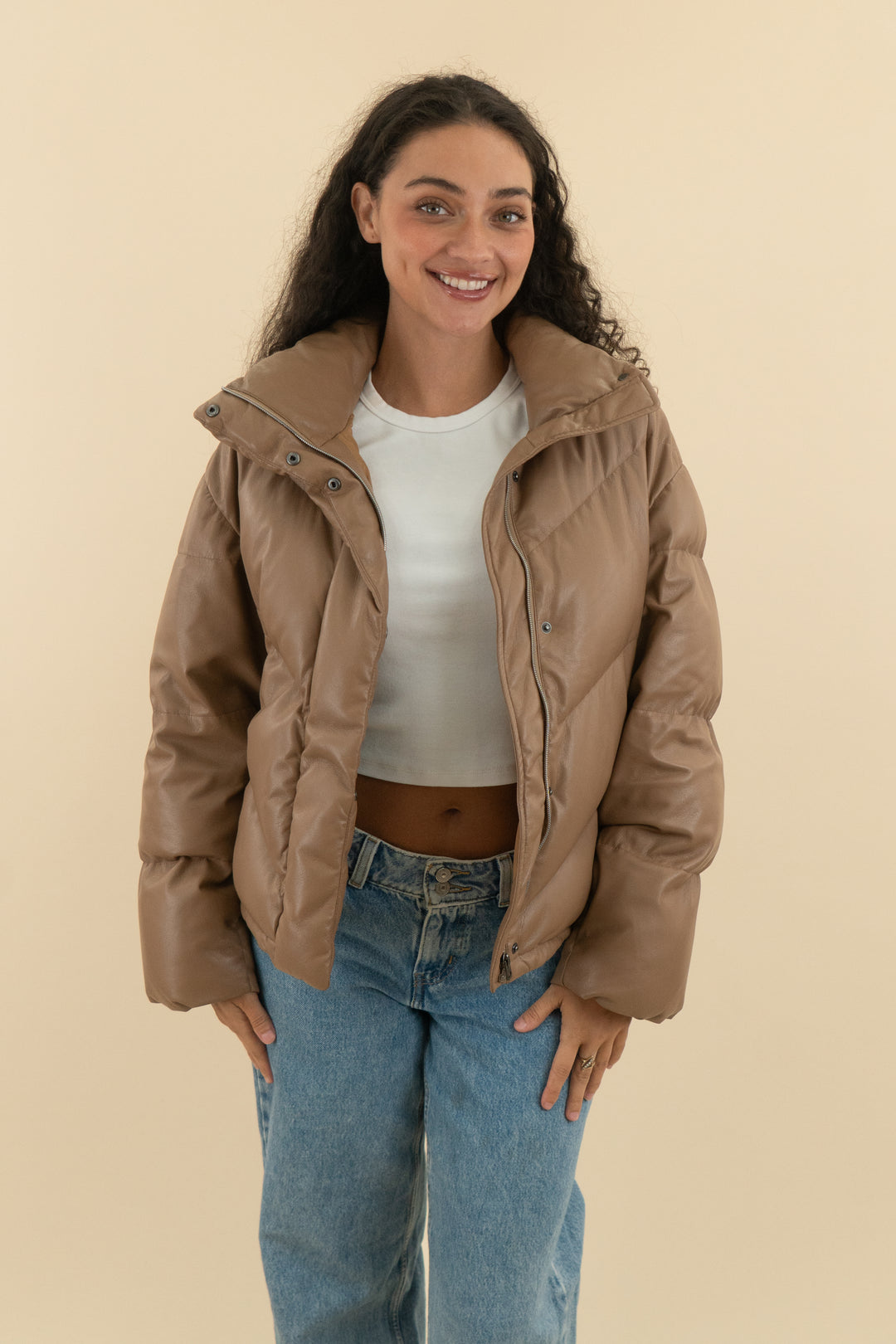 wilfred mocha puffer coat (xs; retail $250)
