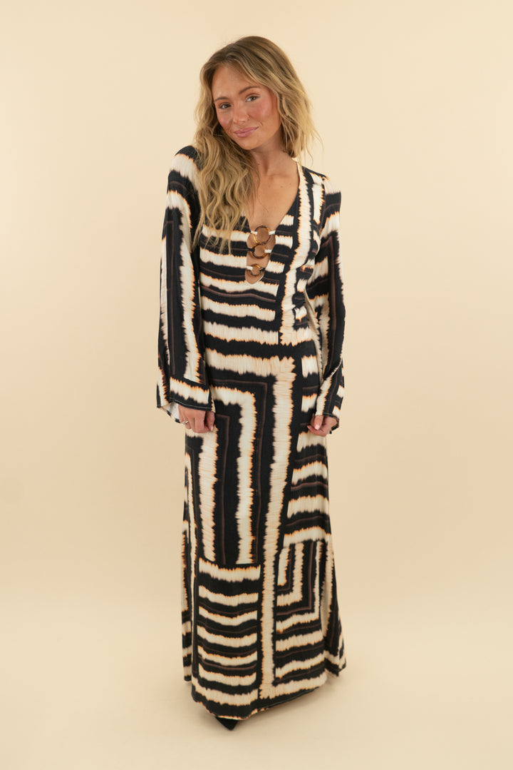 seven wonders brown and cream maxi (xs; retail $140)