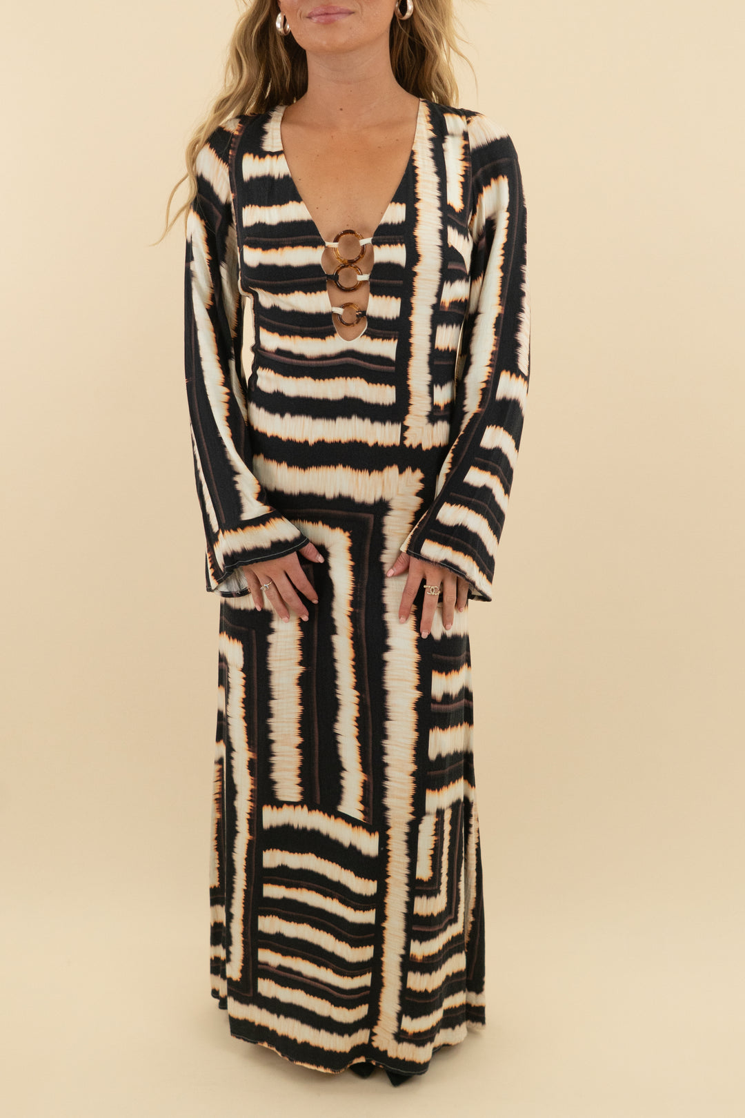 seven wonders brown and cream maxi (xs; retail $140)