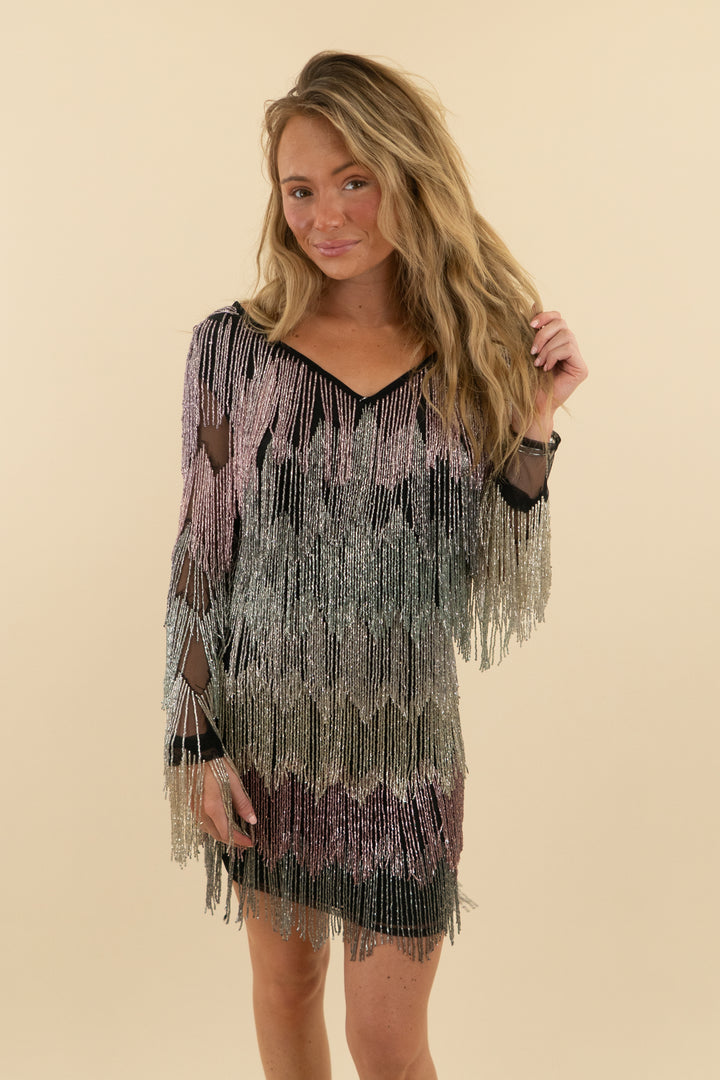 asos multicolor fringe sequin dress nwt (0; retail $269)
