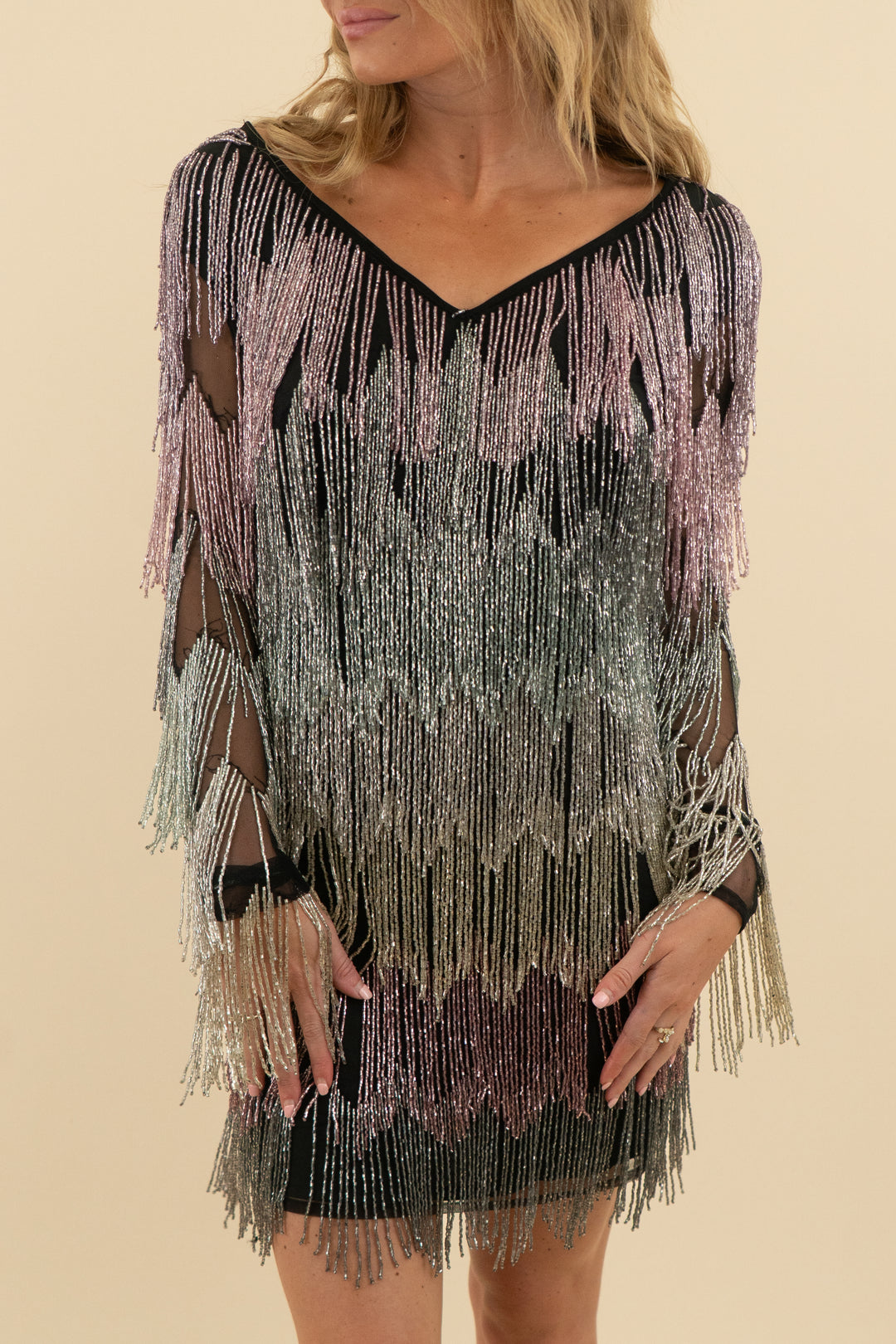asos multicolor fringe sequin dress nwt (0; retail $269)