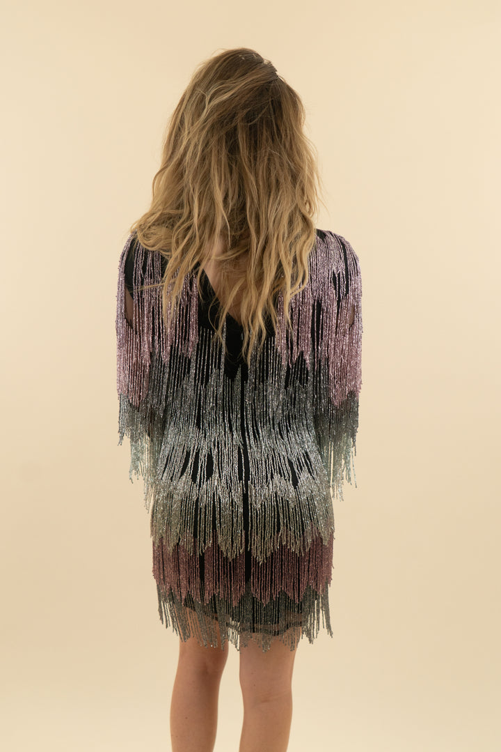 asos multicolor fringe sequin dress nwt (0; retail $269)