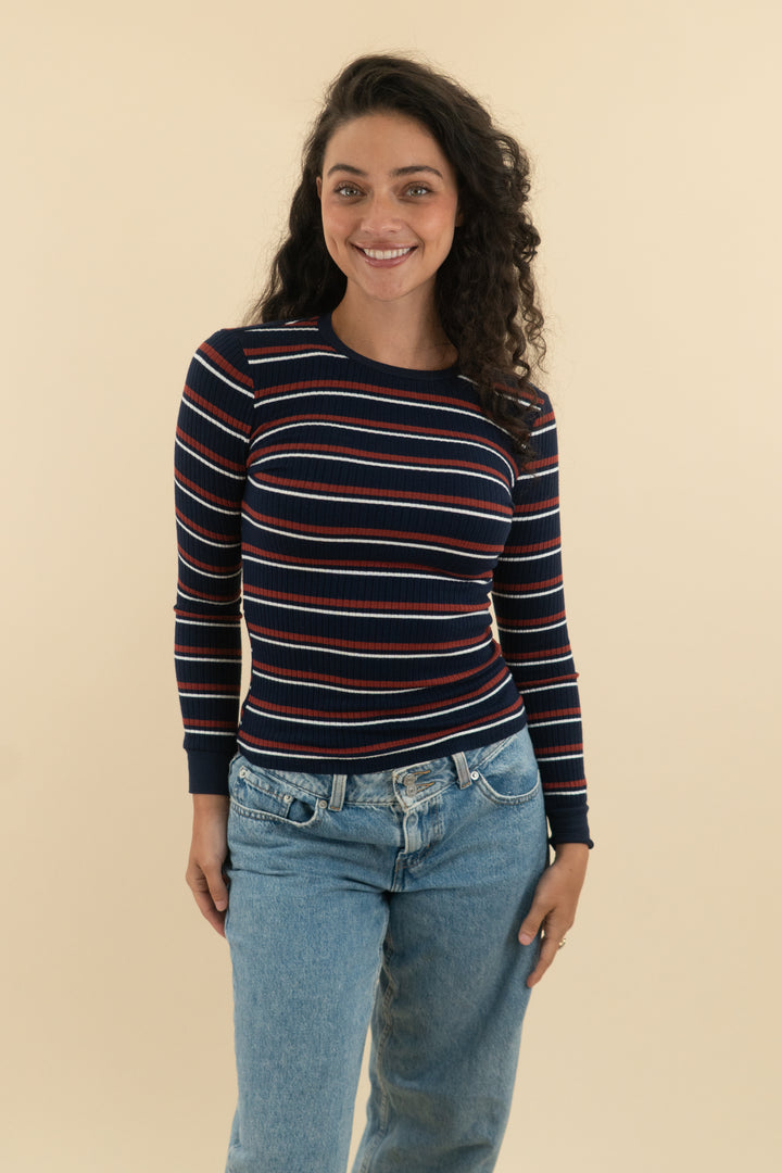 frame navy striped top (xs; retail $138)