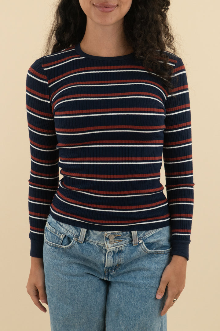 frame navy striped top (xs; retail $138)