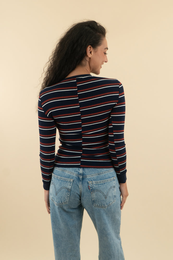 frame navy striped top (xs; retail $138)