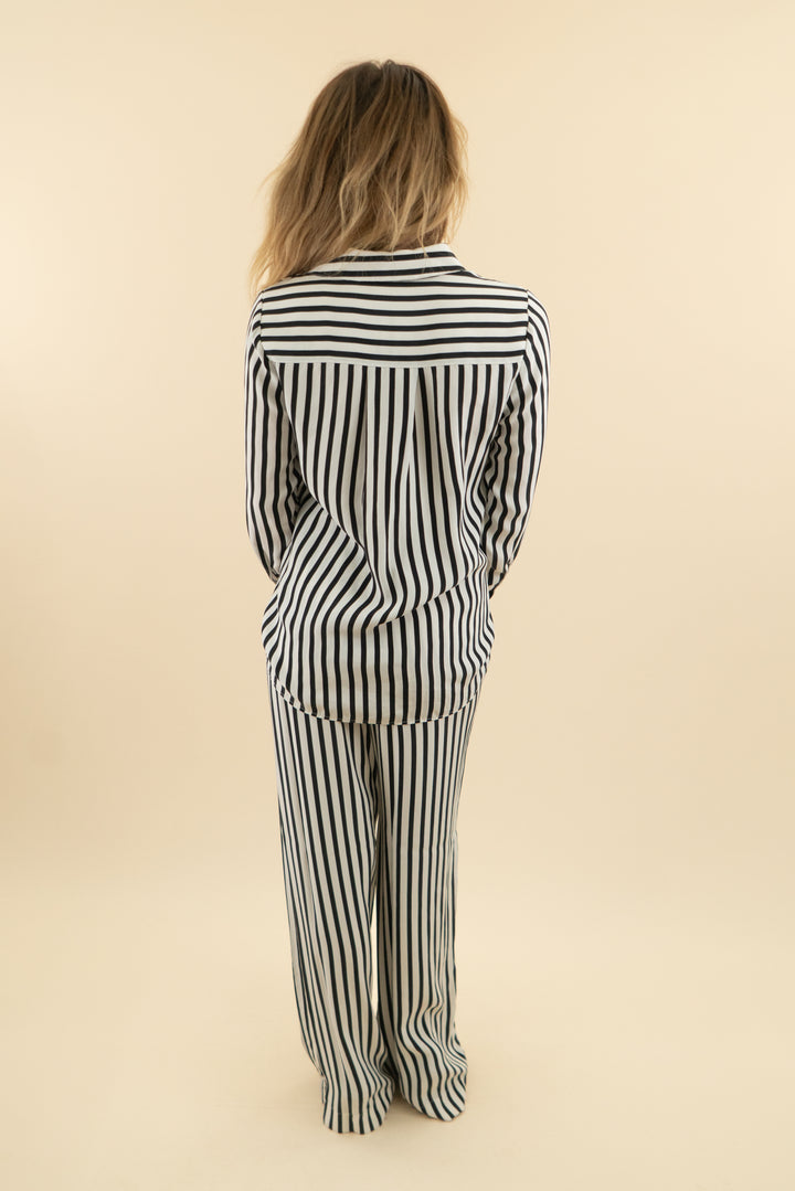 frame black and white stripe pant set (xs; retail $548)