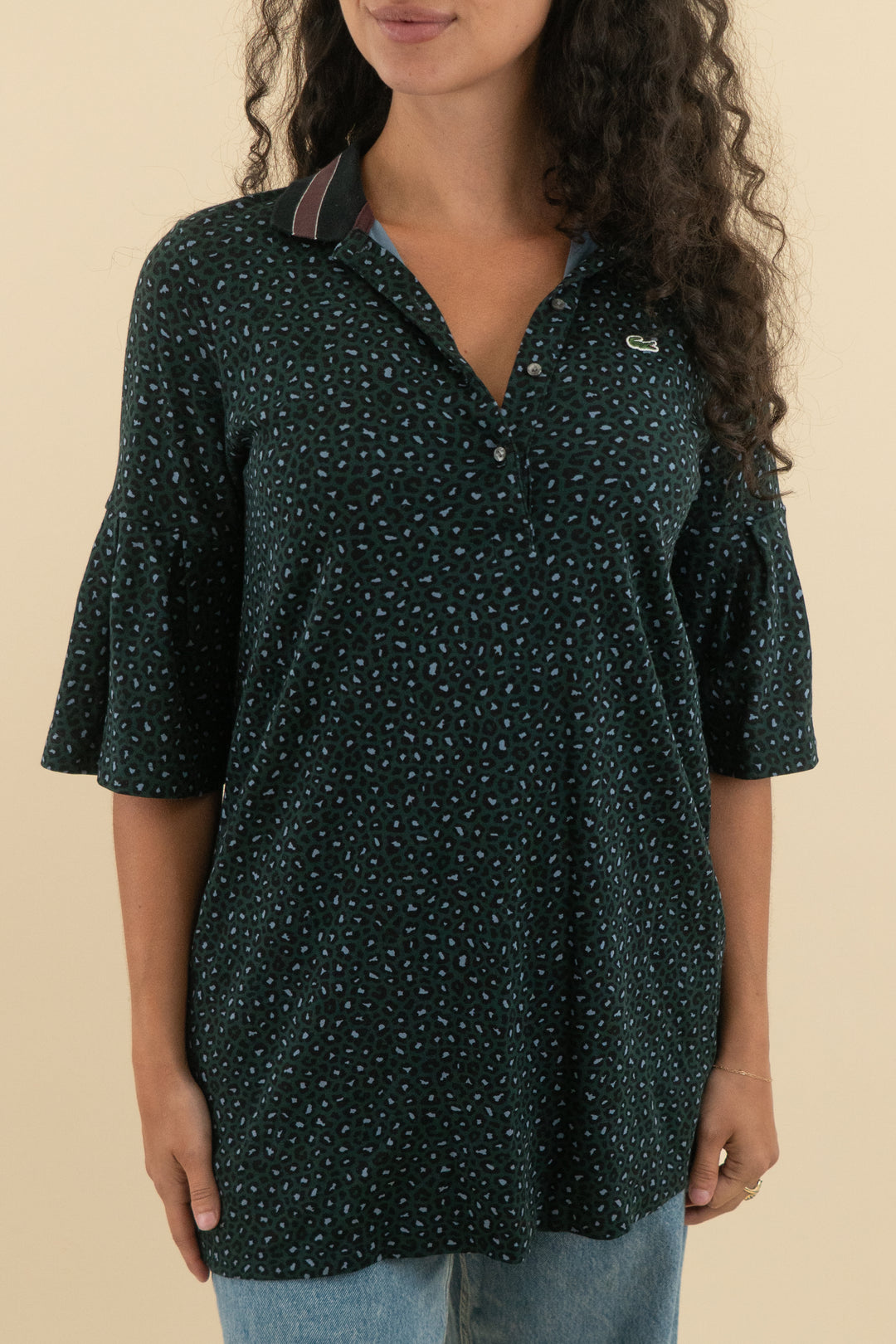 lacoste cheetah print polo (xs; retail $100)