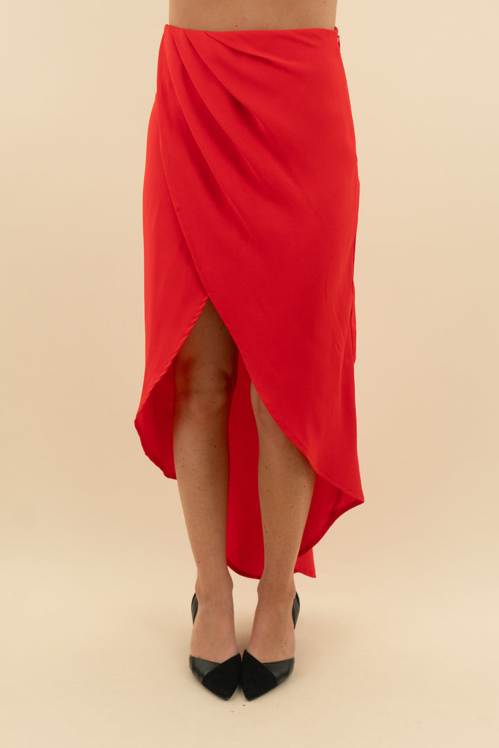superdown red high low skirt (xs; retail $72)