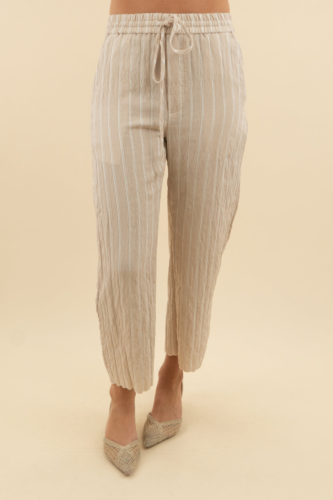 zara beige and white striped pants (xs; retail $49)