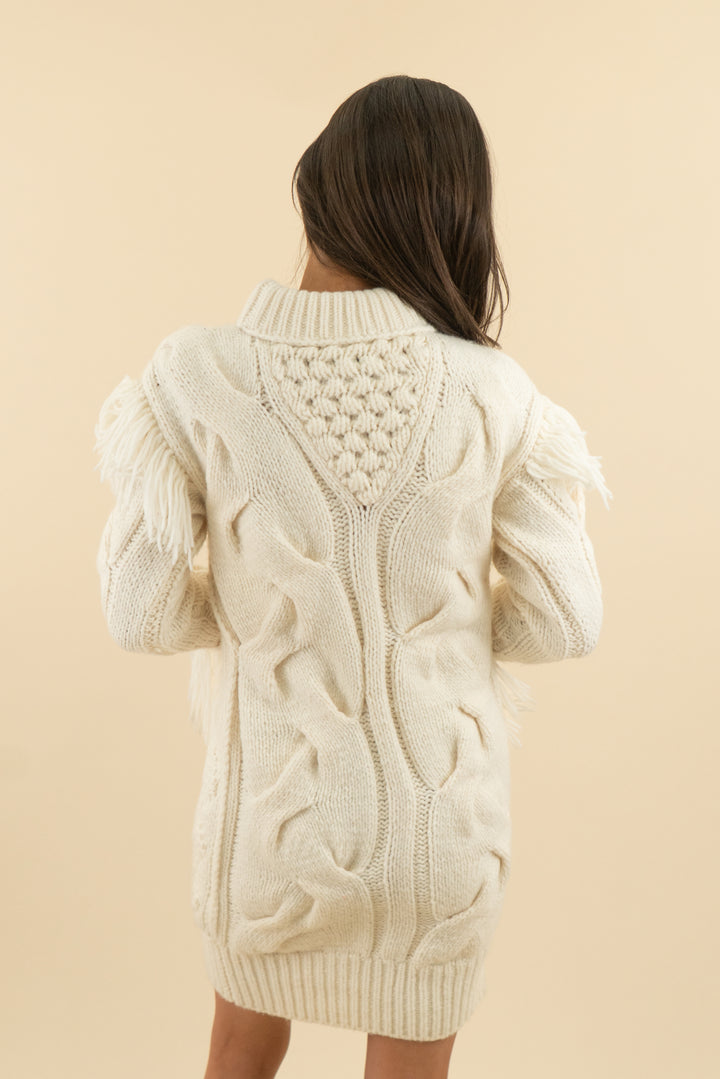 coach cream cable knit fringe sweater dress (XS; retail $600)