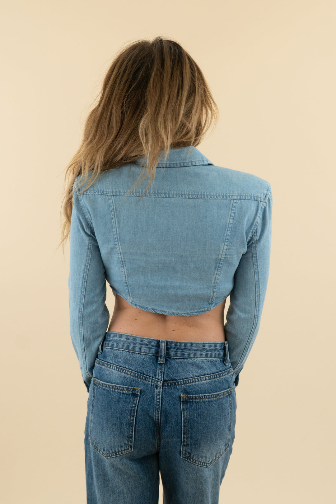 zara chambray long sleeve crop top nwt (s; retail $39.90)